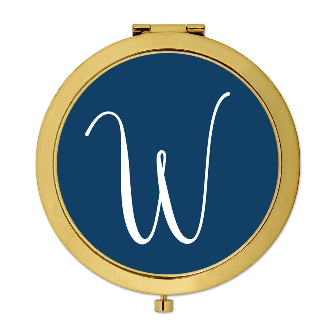 Andaz Press Navy Blue Monogram Gold 2.75 inch Round Compact Mirror