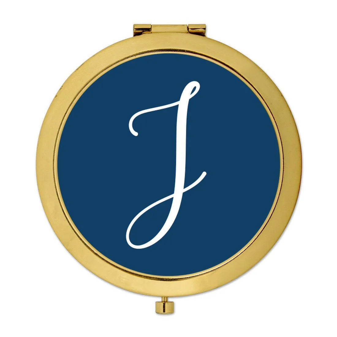 Andaz Press Navy Blue Monogram Gold 2.75 inch Round Compact Mirror