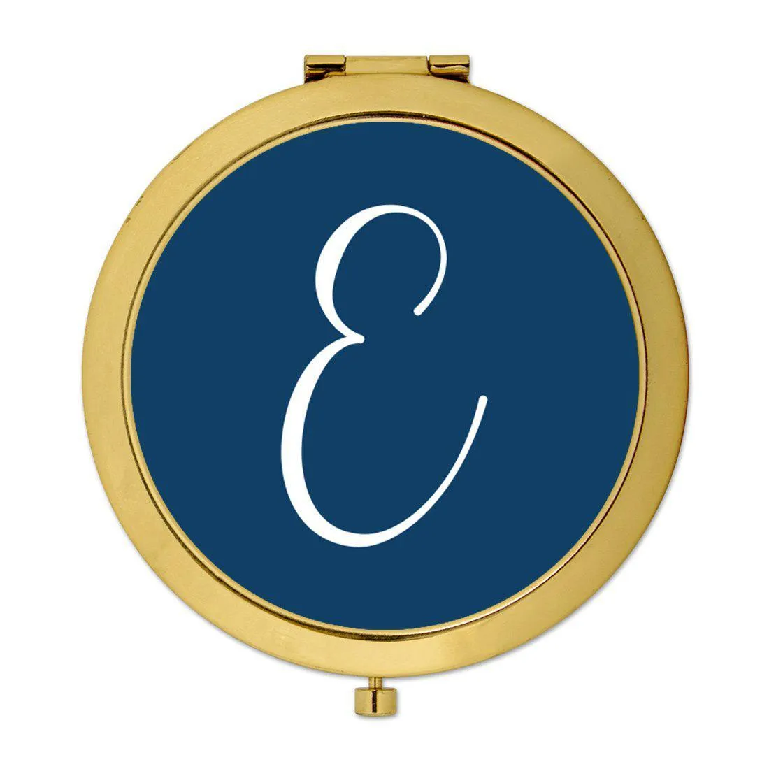 Andaz Press Navy Blue Monogram Gold 2.75 inch Round Compact Mirror
