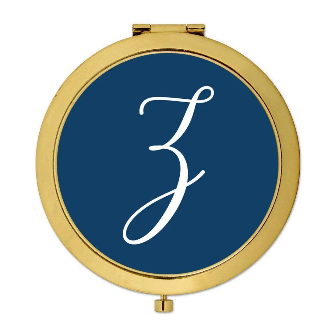 Andaz Press Navy Blue Monogram Gold 2.75 inch Round Compact Mirror