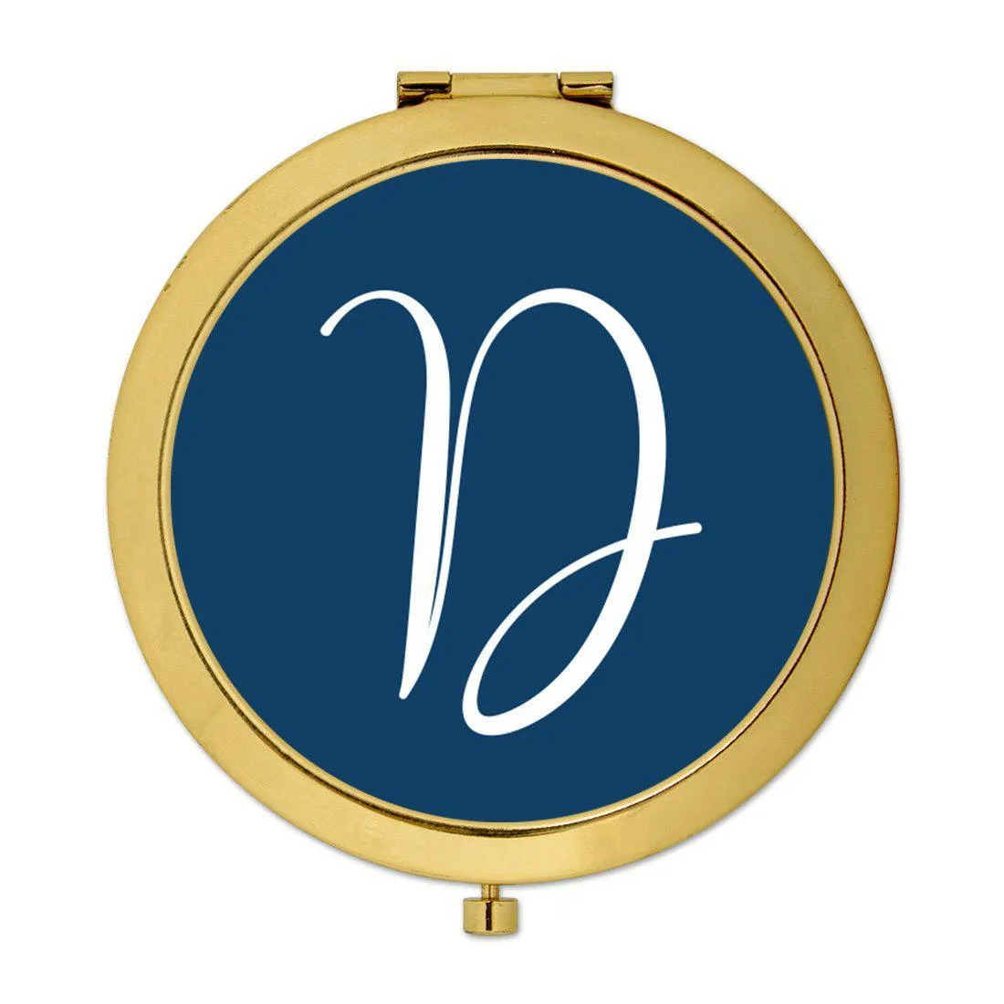 Andaz Press Navy Blue Monogram Gold 2.75 inch Round Compact Mirror