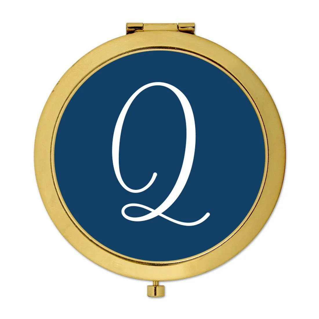 Andaz Press Navy Blue Monogram Gold 2.75 inch Round Compact Mirror