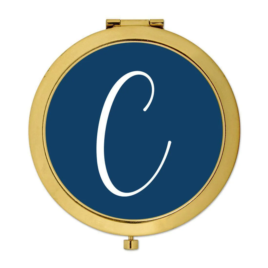 Andaz Press Navy Blue Monogram Gold 2.75 inch Round Compact Mirror