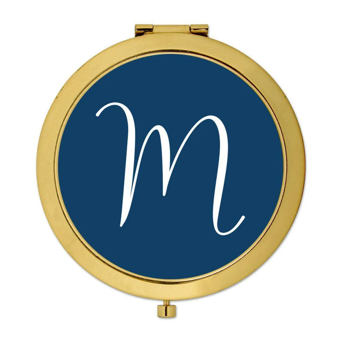 Andaz Press Navy Blue Monogram Gold 2.75 inch Round Compact Mirror
