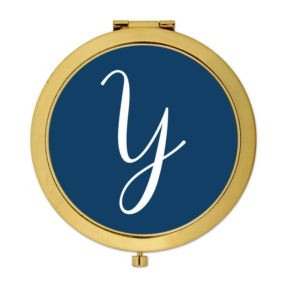 Andaz Press Navy Blue Monogram Gold 2.75 inch Round Compact Mirror