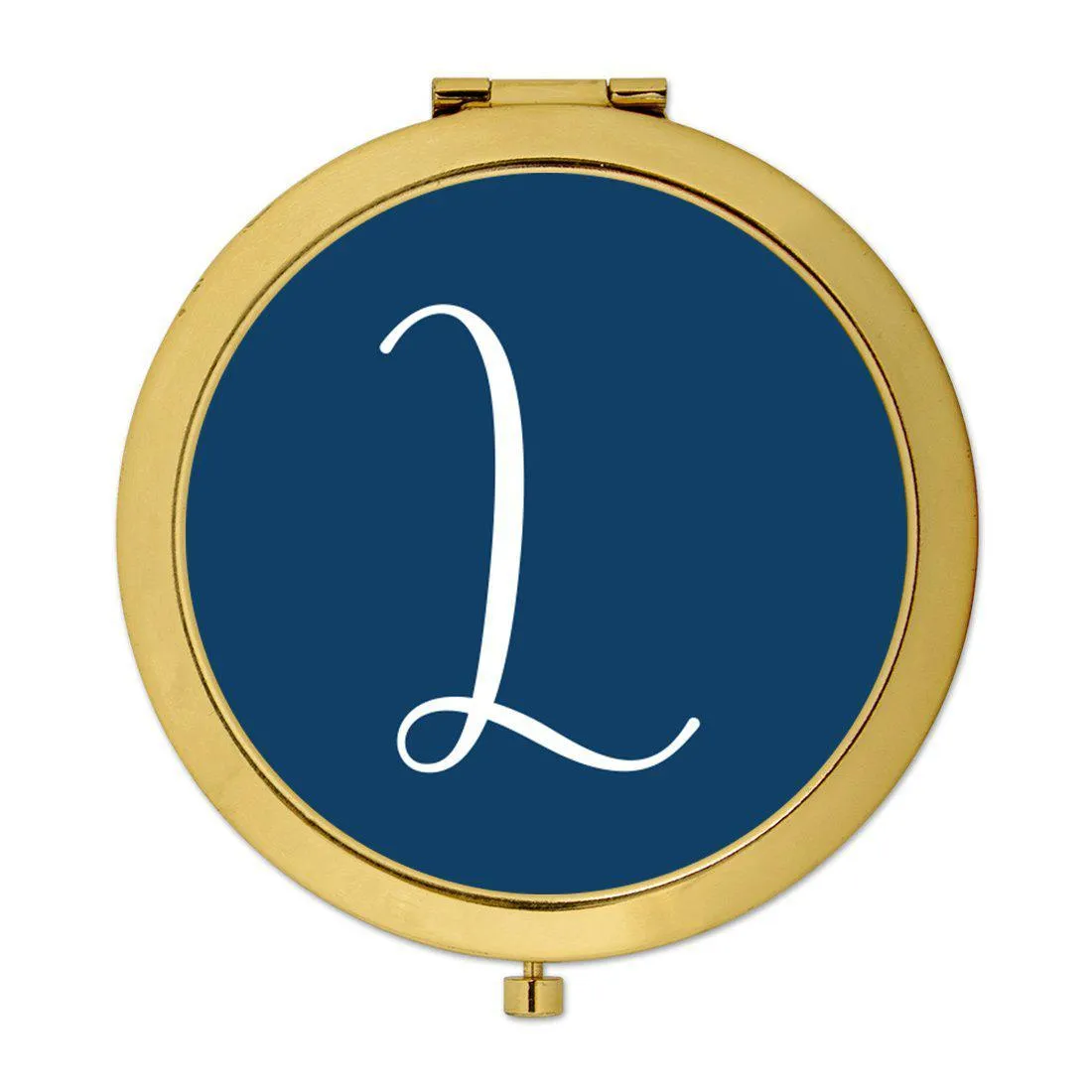 Andaz Press Navy Blue Monogram Gold 2.75 inch Round Compact Mirror