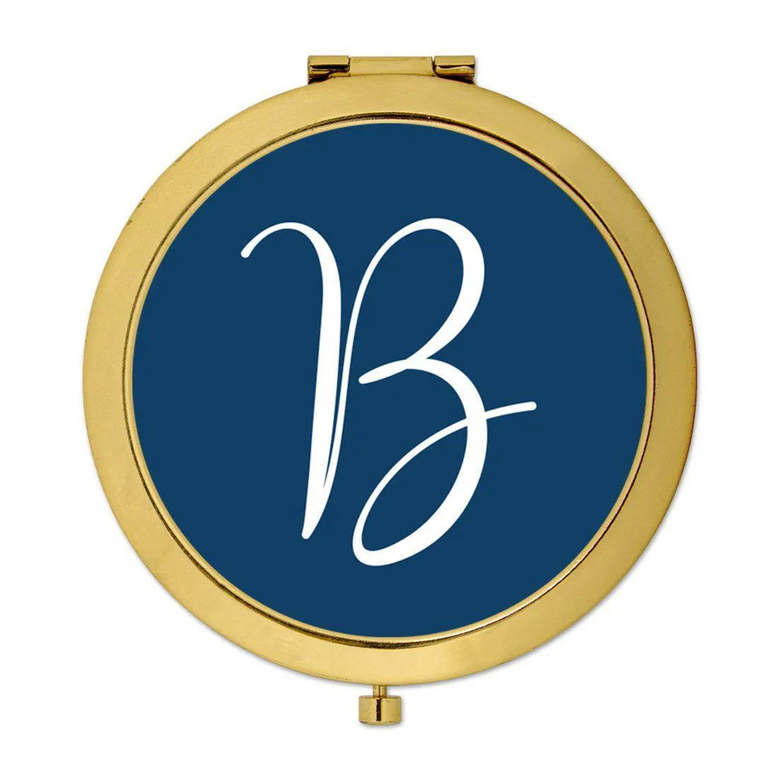 Andaz Press Navy Blue Monogram Gold 2.75 inch Round Compact Mirror