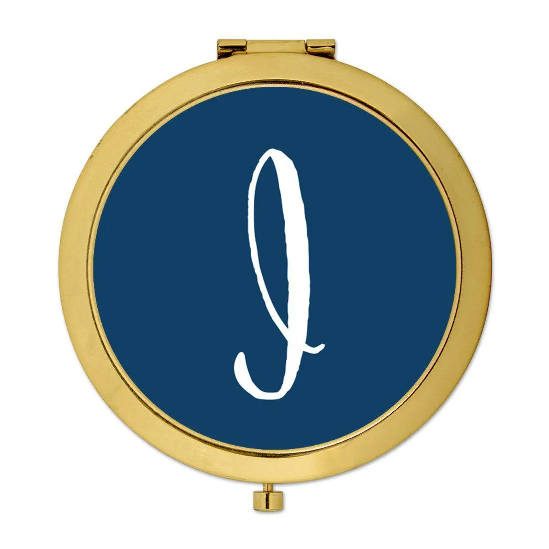 Andaz Press Navy Blue Monogram Gold 2.75 inch Round Compact Mirror
