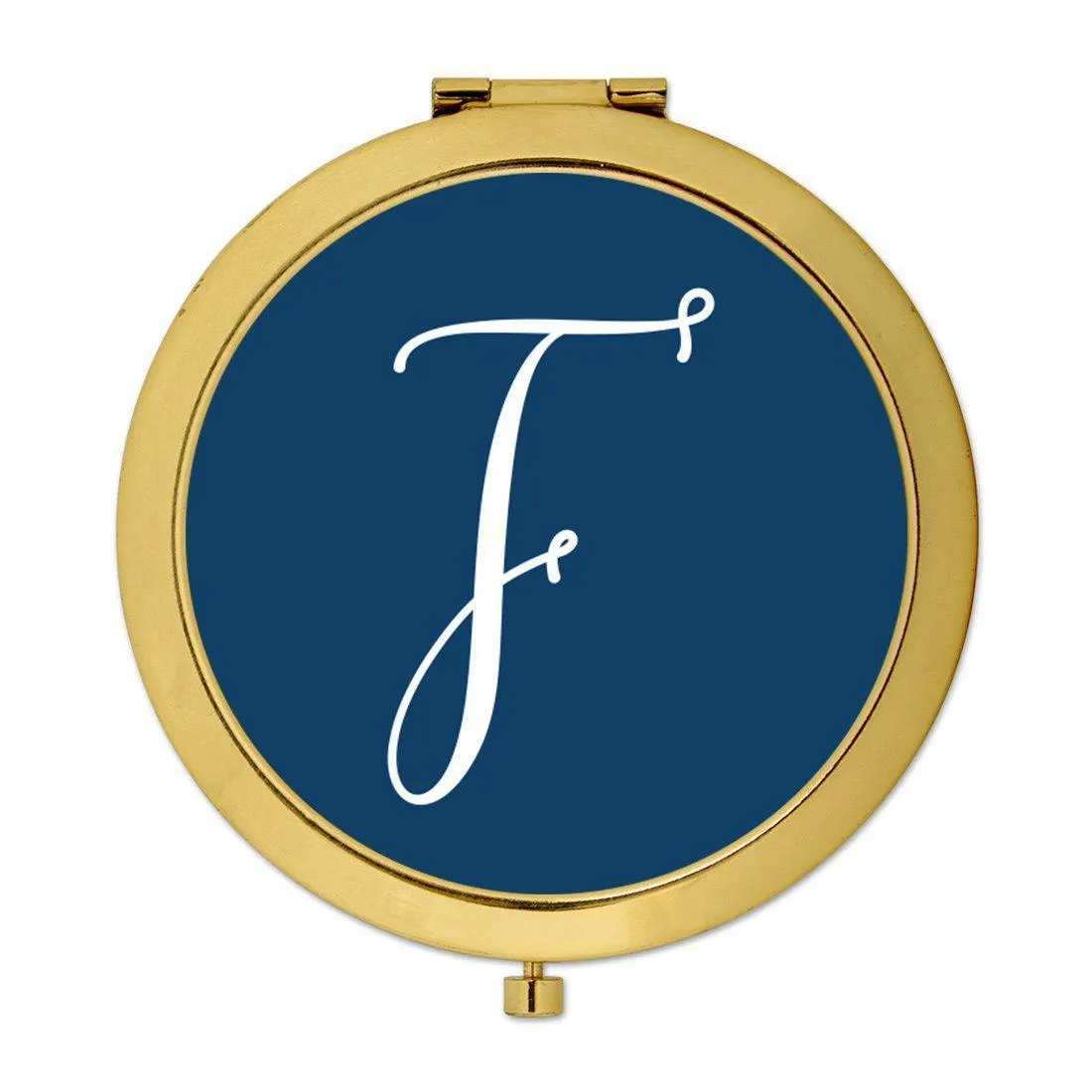 Andaz Press Navy Blue Monogram Gold 2.75 inch Round Compact Mirror