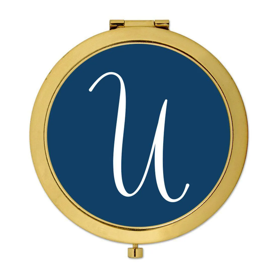 Andaz Press Navy Blue Monogram Gold 2.75 inch Round Compact Mirror