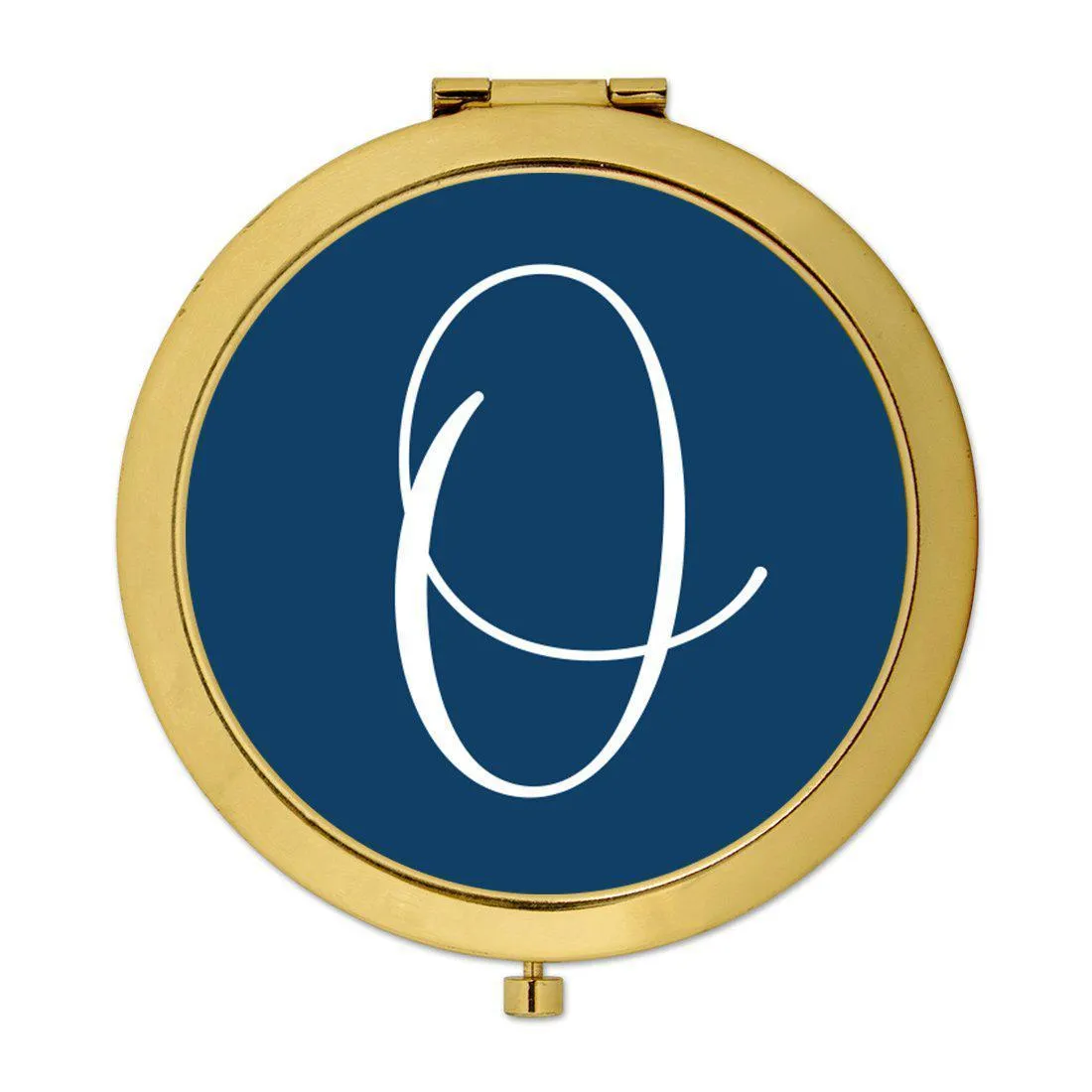 Andaz Press Navy Blue Monogram Gold 2.75 inch Round Compact Mirror