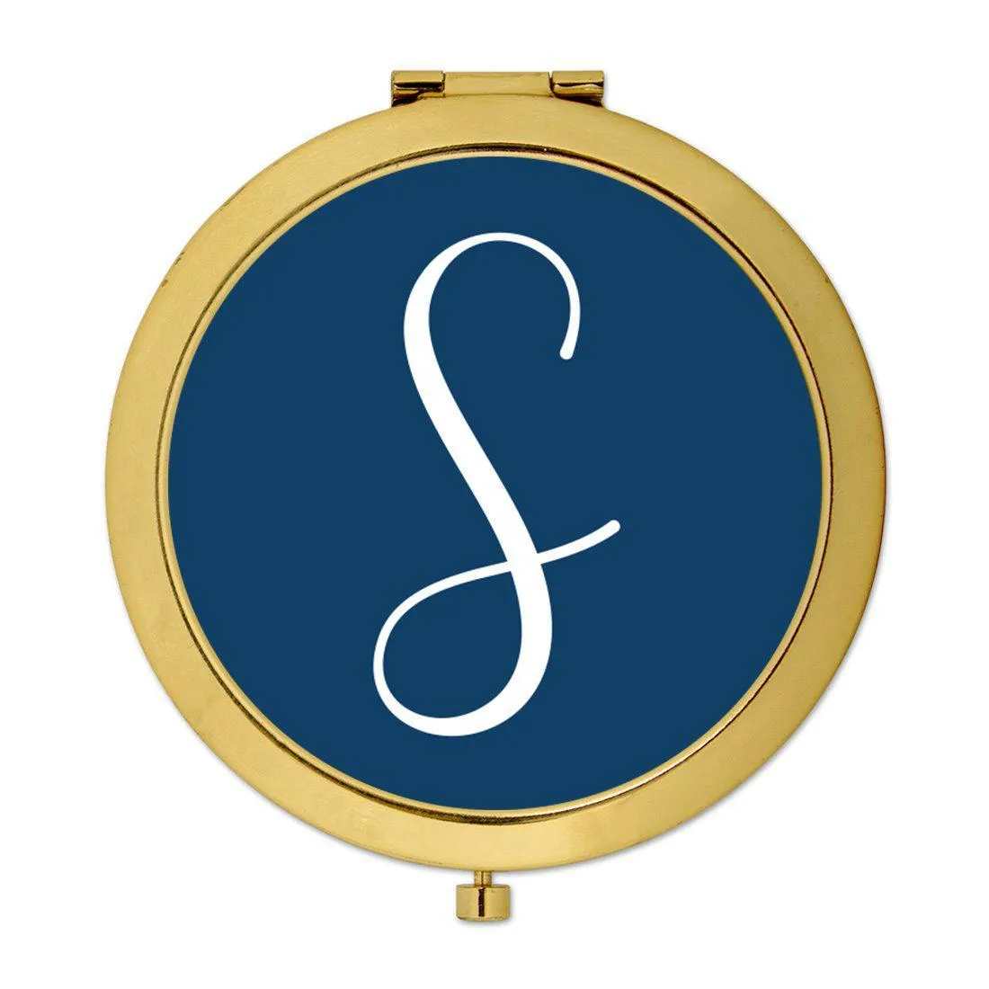 Andaz Press Navy Blue Monogram Gold 2.75 inch Round Compact Mirror
