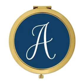 Andaz Press Navy Blue Monogram Gold 2.75 inch Round Compact Mirror