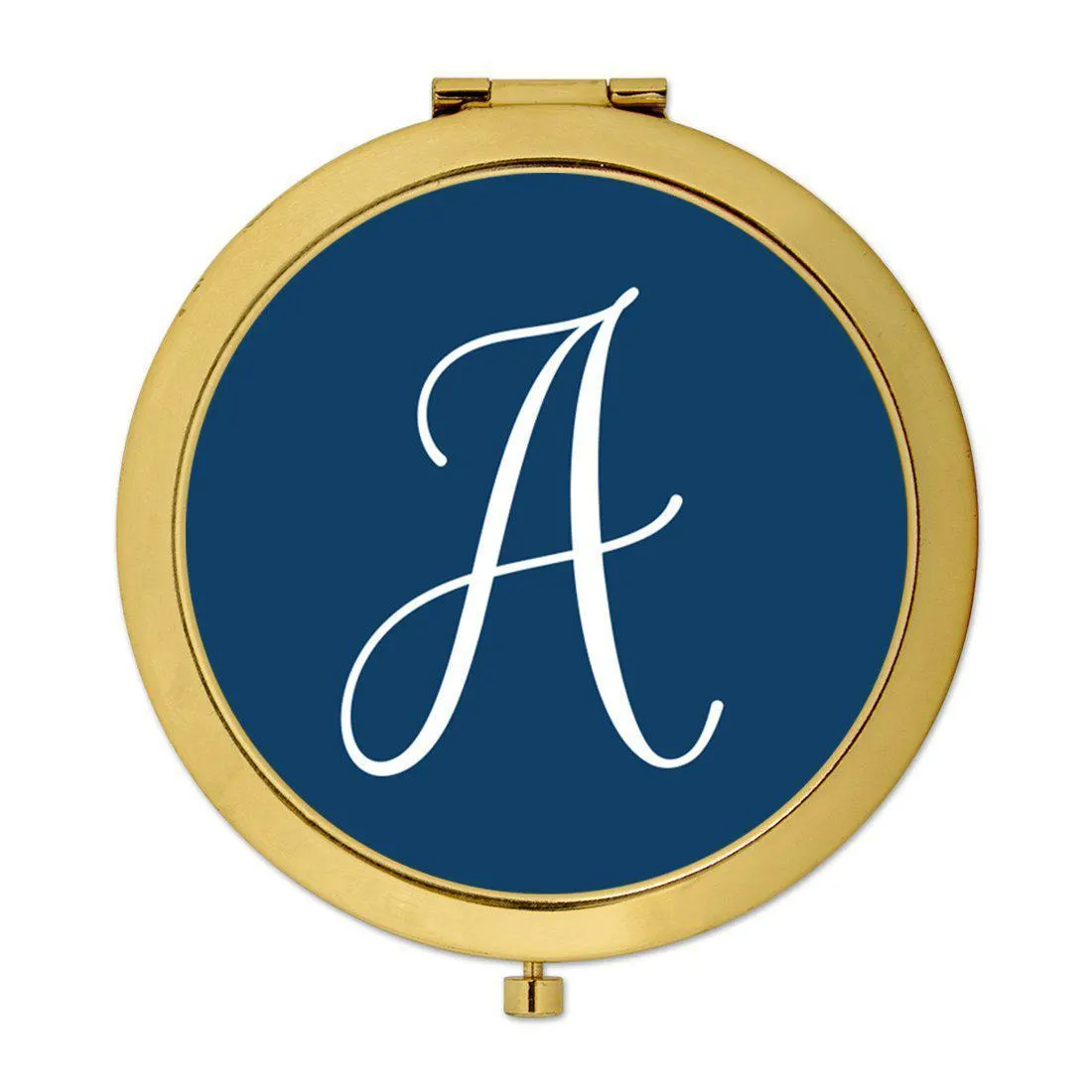 Andaz Press Navy Blue Monogram Gold 2.75 inch Round Compact Mirror