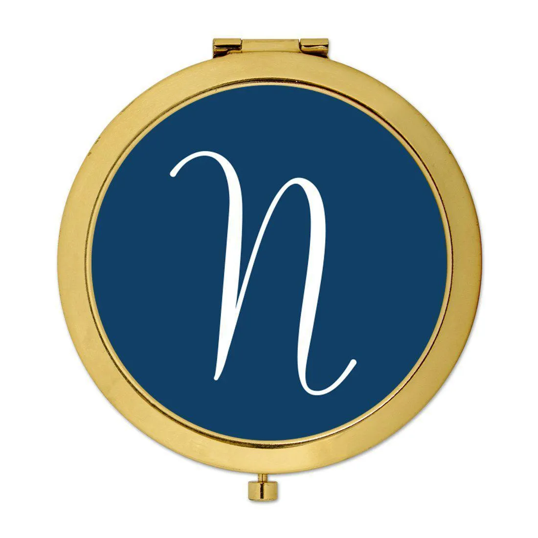 Andaz Press Navy Blue Monogram Gold 2.75 inch Round Compact Mirror