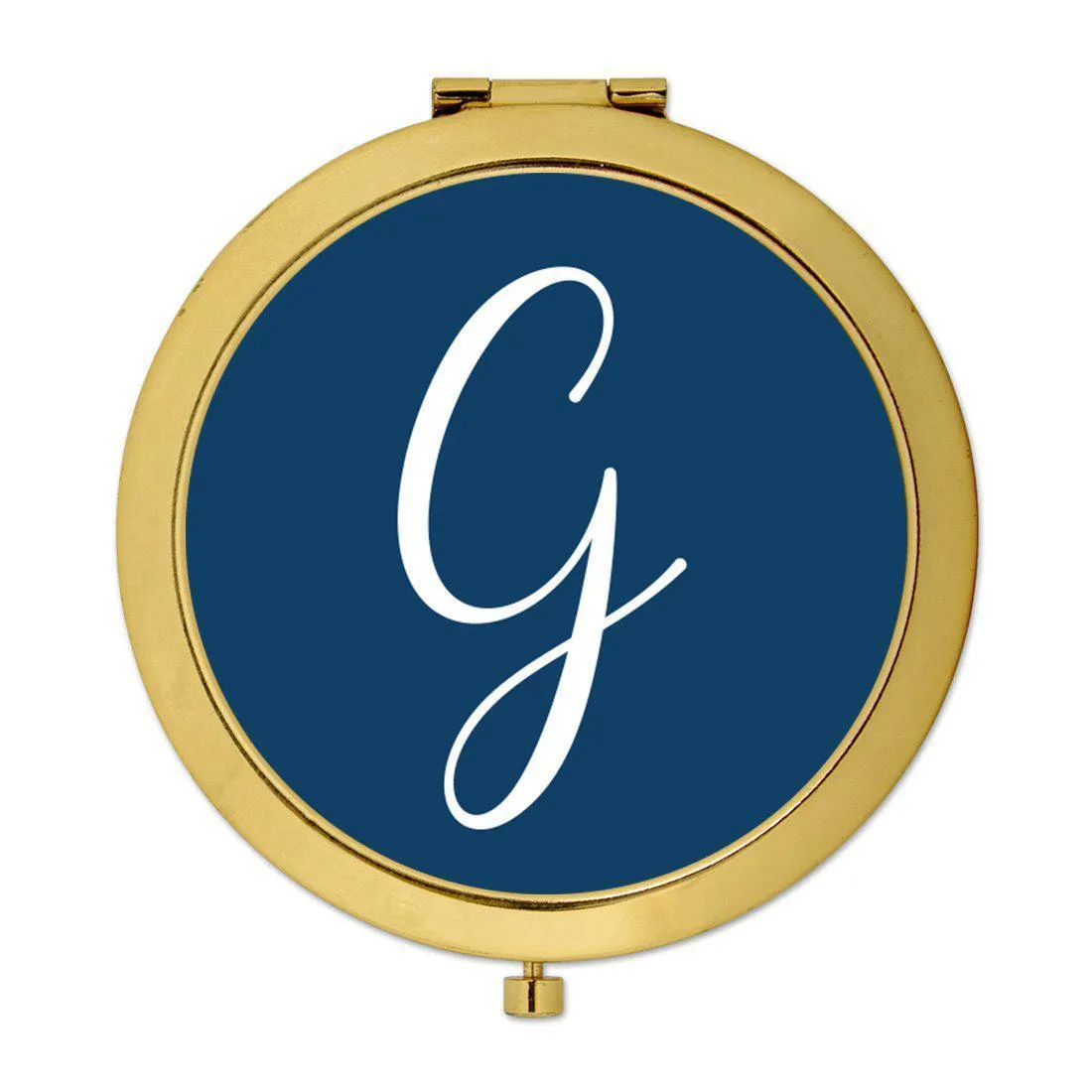 Andaz Press Navy Blue Monogram Gold 2.75 inch Round Compact Mirror