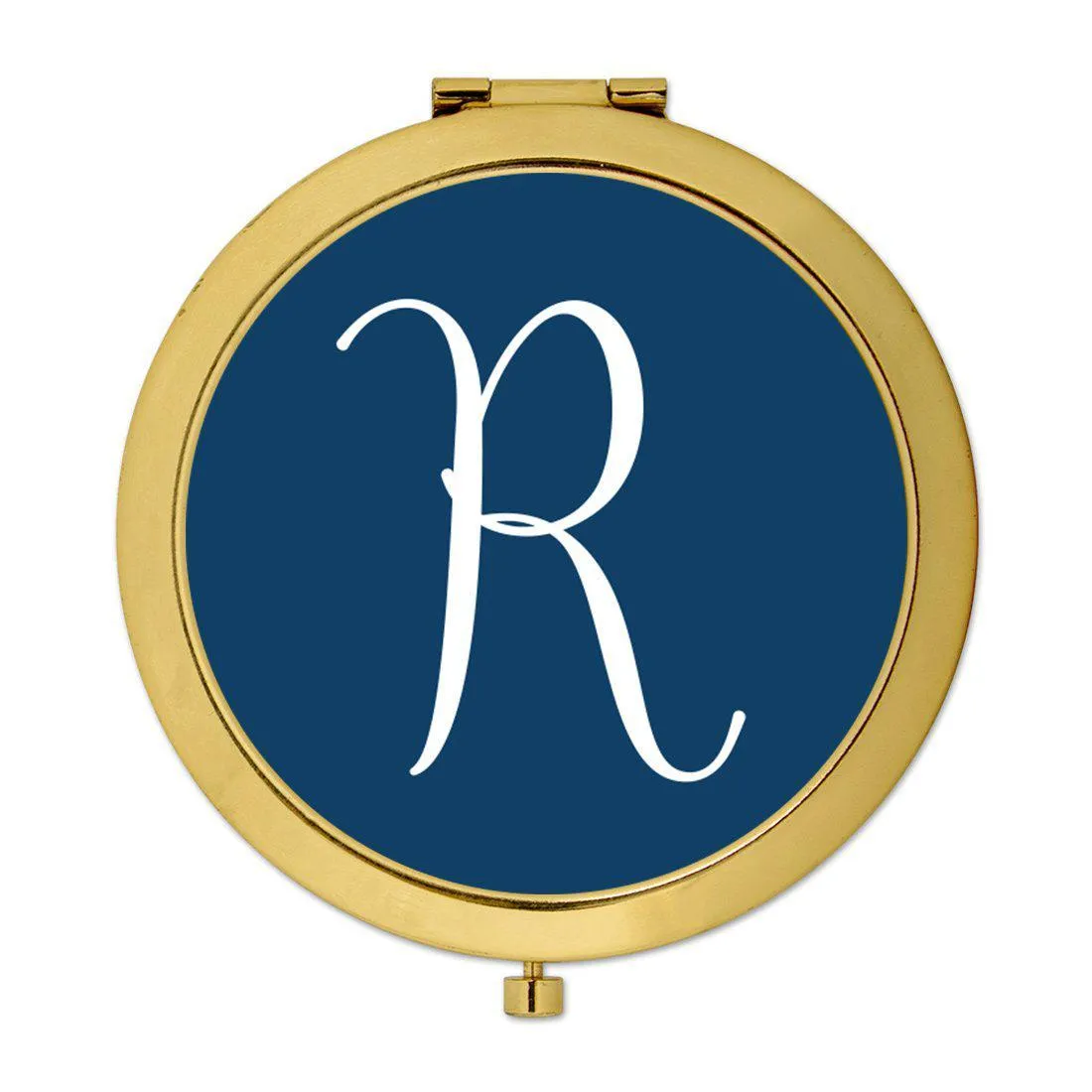 Andaz Press Navy Blue Monogram Gold 2.75 inch Round Compact Mirror