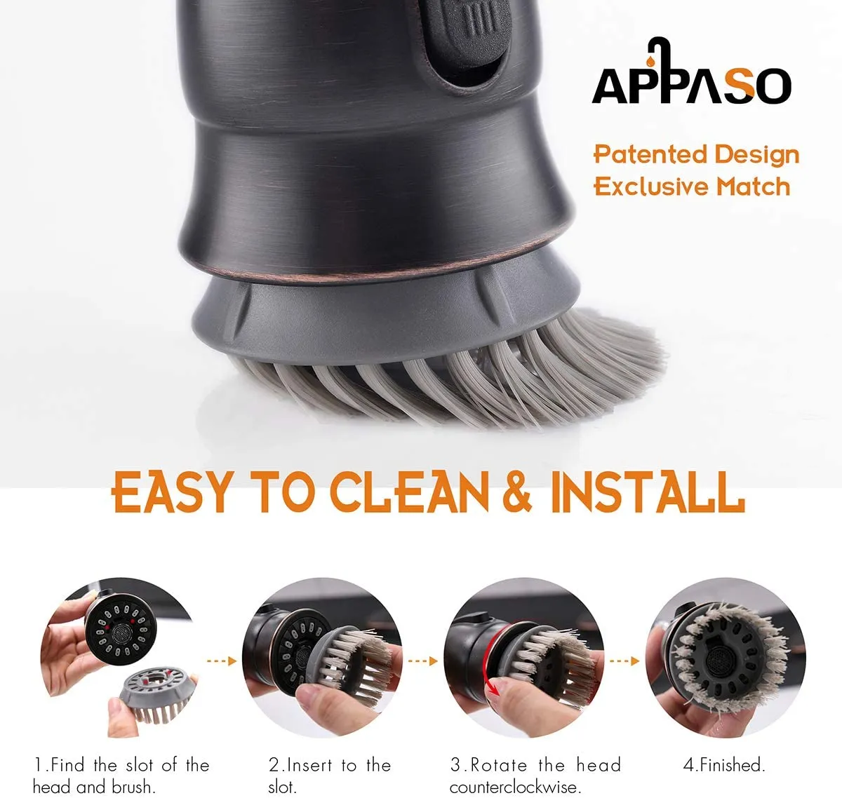 APPASO Original Design Brush Replacement Set for Kitchen Faucet Improve the Cleaning efficiency(3 Pack)