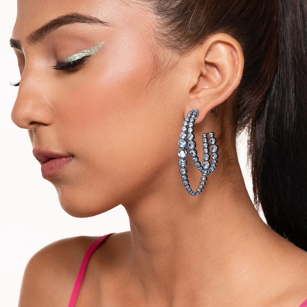 Aqua Blue Double Hoop Earrings