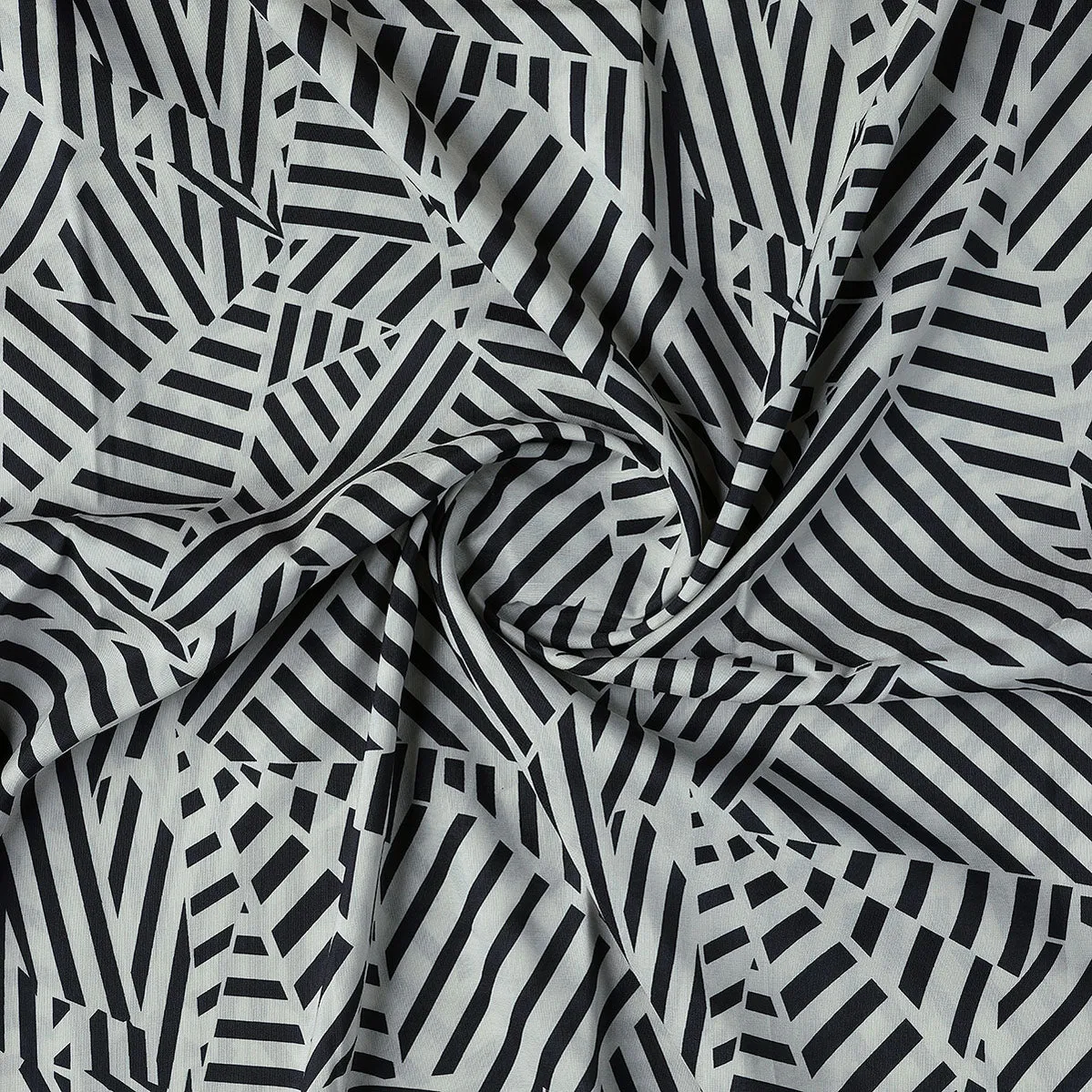 Attractive Black Strips With Bone Colour Digital Printed Fabric - Muslin