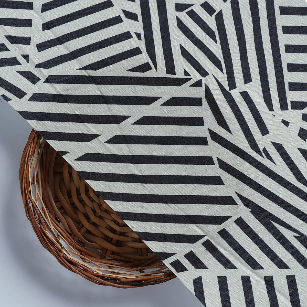 Attractive Black Strips With Bone Colour Digital Printed Fabric - Muslin
