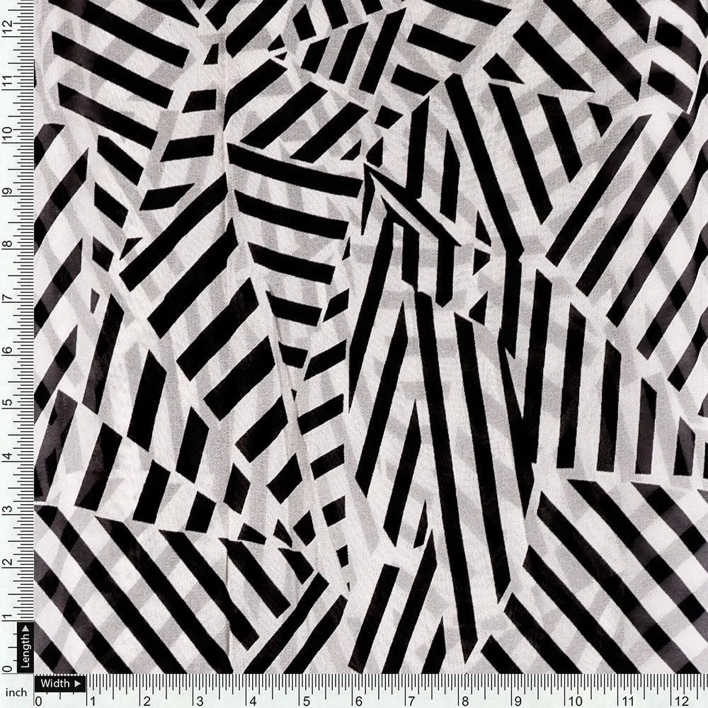 Attractive Black Strips With Bone Colour Digital Printed Fabric - Pure Georgette
