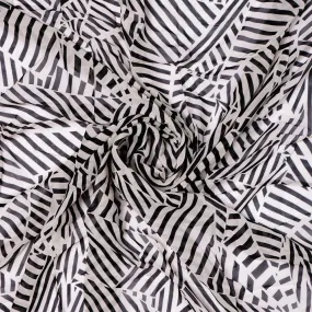 Attractive Black Strips With Bone Colour Digital Printed Fabric - Pure Georgette