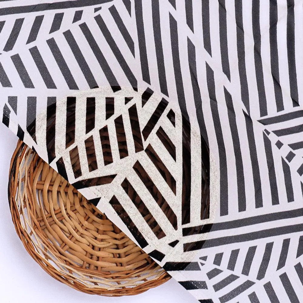 Attractive Black Strips With Bone Colour Digital Printed Fabric - Pure Georgette
