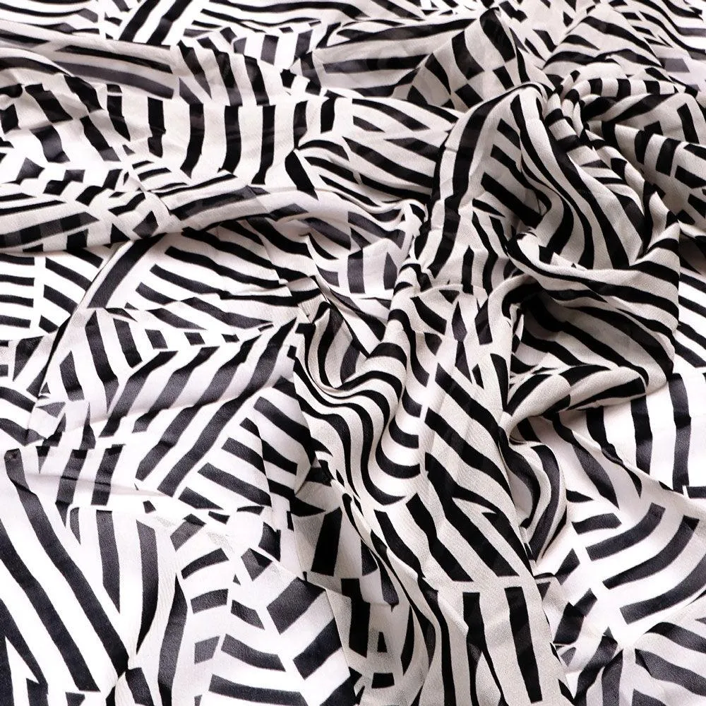 Attractive Black Strips With Bone Colour Digital Printed Fabric - Pure Georgette