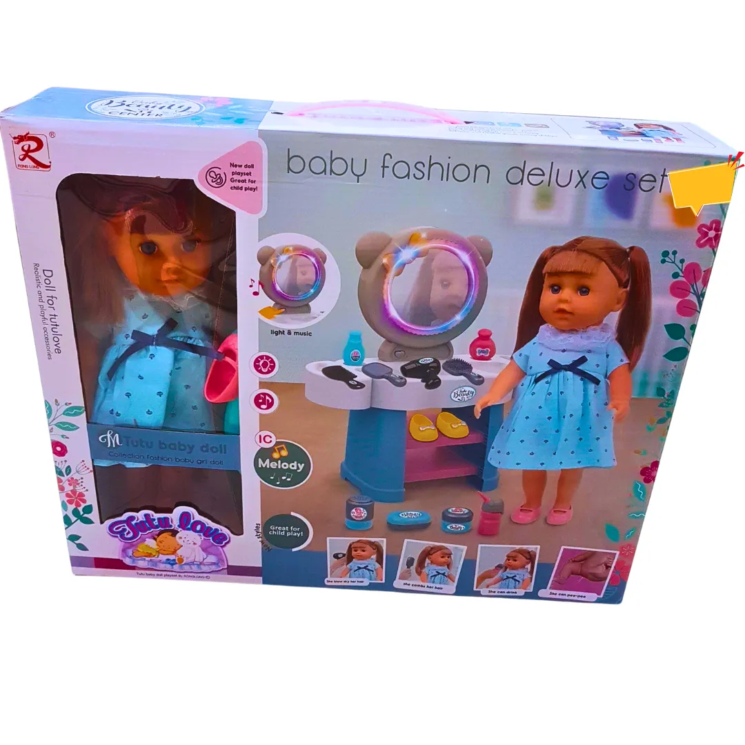Baby Fashion Deluxe Set - Beauty Center with Doll, Vanity Table & Accessories | Interactive Roleplay for Kids 3 