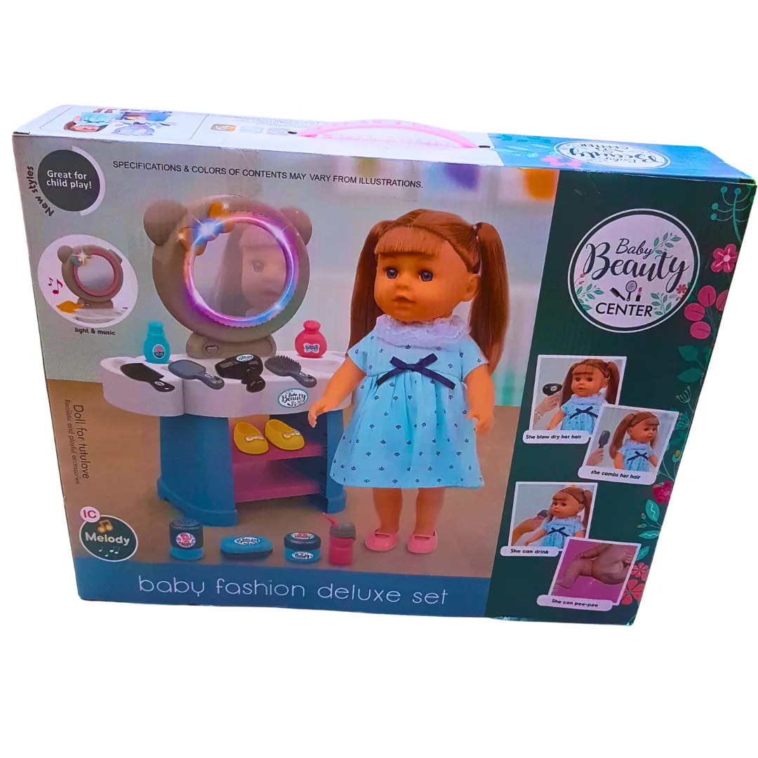 Baby Fashion Deluxe Set - Beauty Center with Doll, Vanity Table & Accessories | Interactive Roleplay for Kids 3 