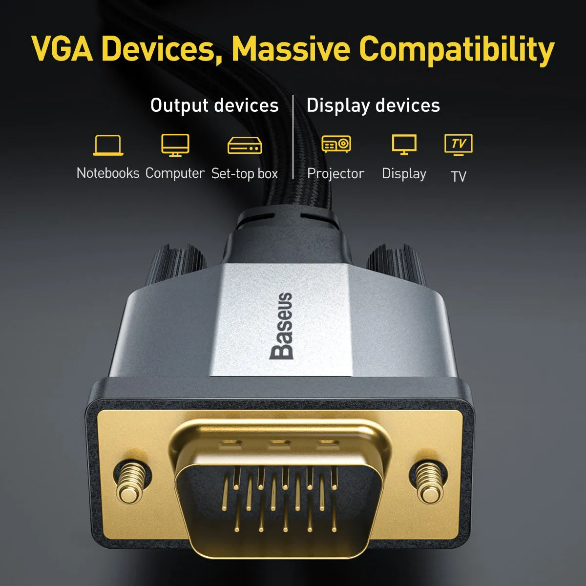 Baseus Enjoyment 1080P 15 Pin VGA Male to VGA Male Cable (1m)