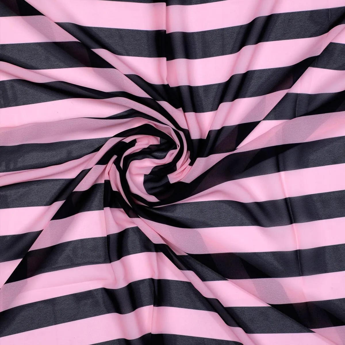 Bayadere Stripes Black With Pink Digital Printed Fabric - Weightless