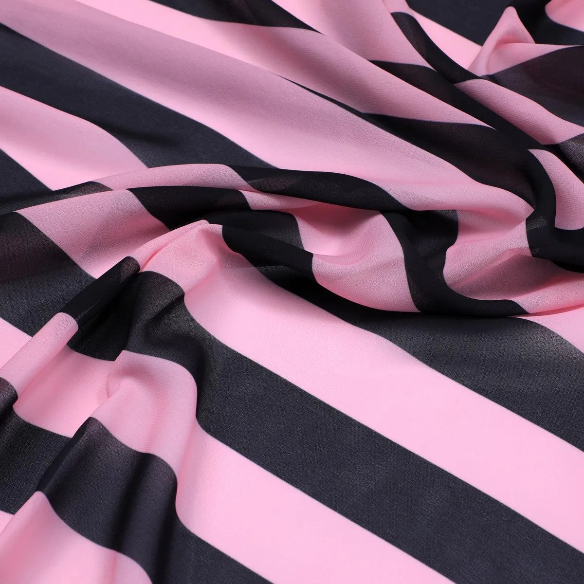 Bayadere Stripes Black With Pink Digital Printed Fabric - Weightless