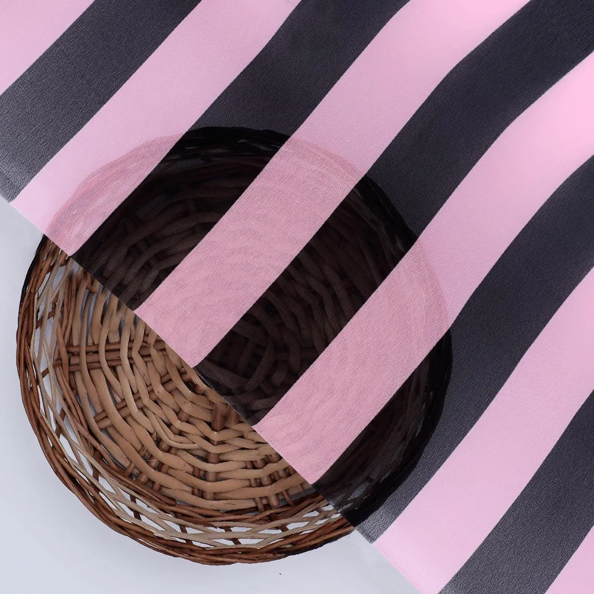 Bayadere Stripes Black With Pink Digital Printed Fabric - Weightless