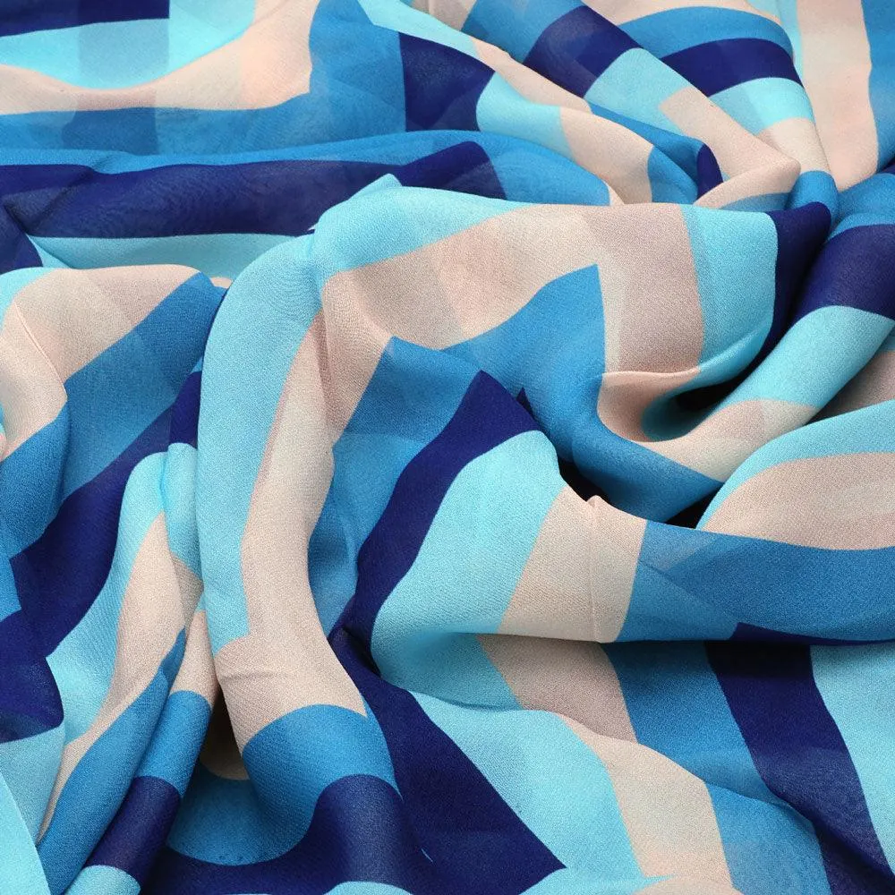 Beautiful Zigzag Strips Digital Printed Fabric - Pure Georgette