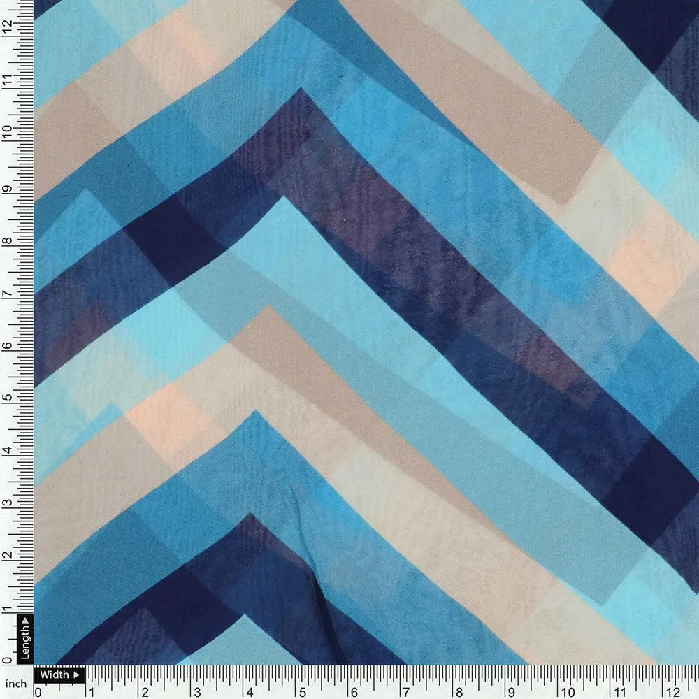 Beautiful Zigzag Strips Digital Printed Fabric - Pure Georgette