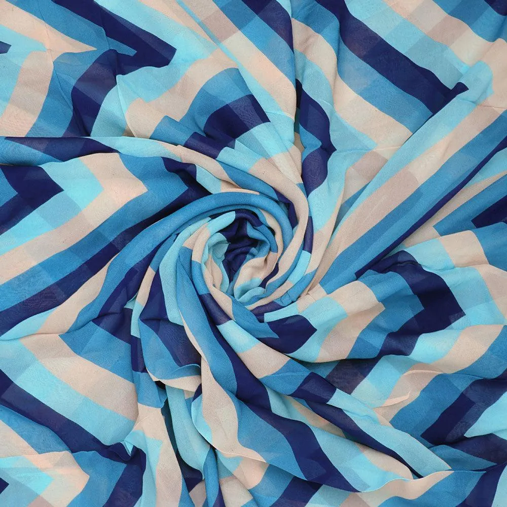 Beautiful Zigzag Strips Digital Printed Fabric - Pure Georgette