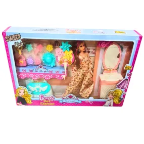 Beauty Girl Fashion Doll Playset – Stylish Doll with Vanity, Accessories & Furniture – Perfect for Kids (3 )