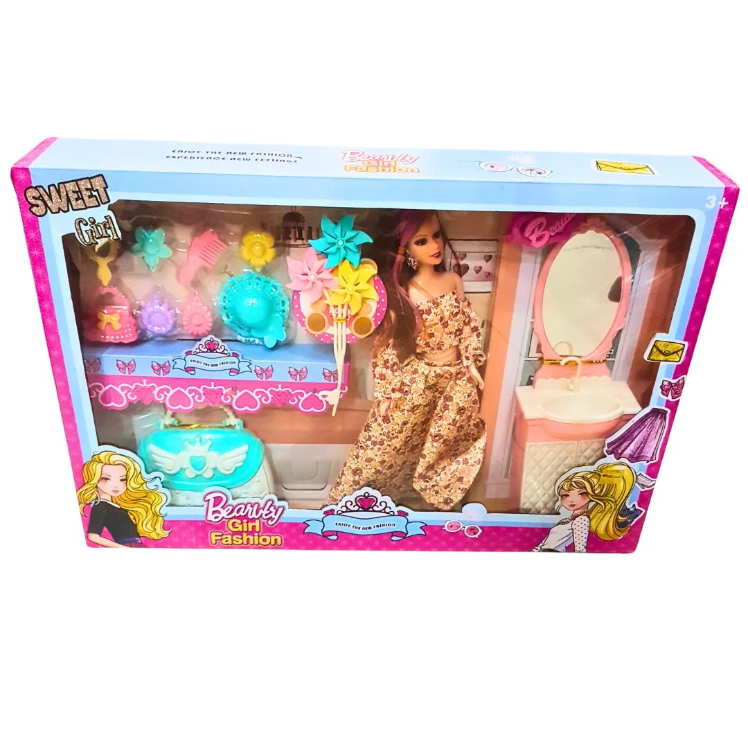 Beauty Girl Fashion Doll Playset – Stylish Doll with Vanity, Accessories & Furniture – Perfect for Kids (3 )