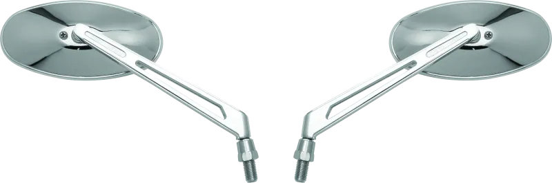 BikeMaster Oval Mirror Machined Arm w/10mm/Yam 10mm/HD Adapters - Pair - Chrome
