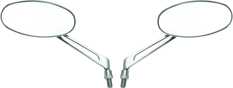 BikeMaster Oval Mirror Machined Arm w/10mm/Yam 10mm/HD Adapters - Pair - Chrome