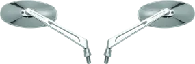 BikeMaster Oval Mirror Machined Arm w/10mm/Yam 10mm/HD Adapters - Pair - Chrome
