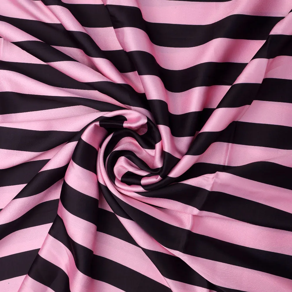 Black and Pink Striped Digital Printed Fabric