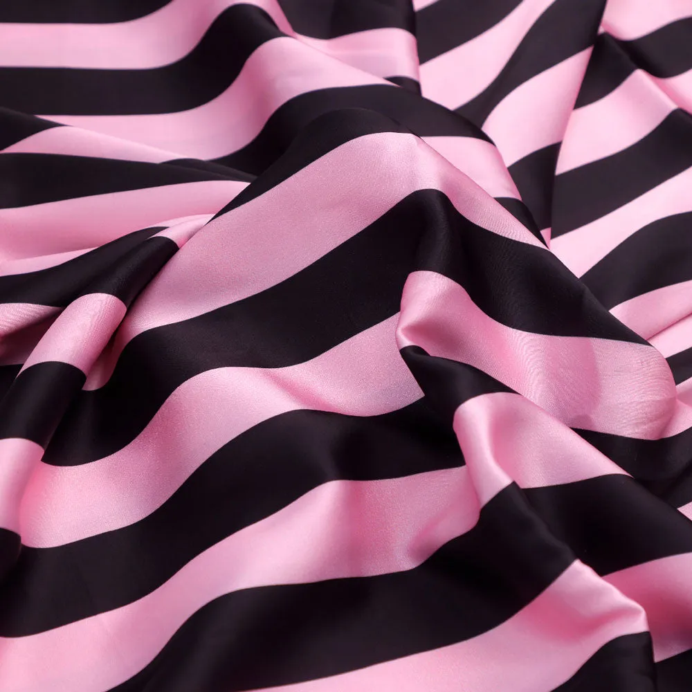 Black and Pink Striped Digital Printed Fabric