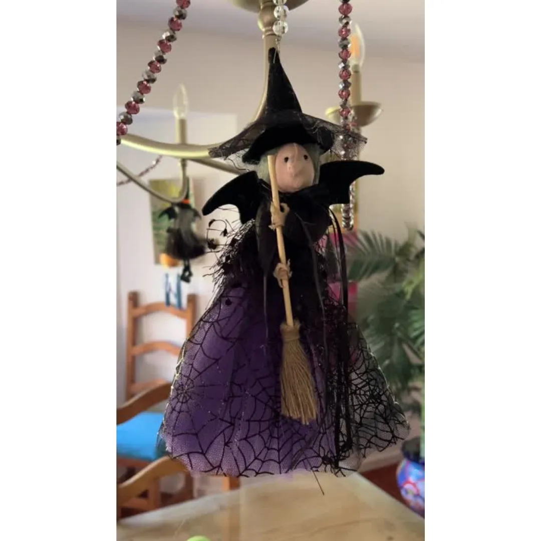 BLACK   PURPLE WITCH (Set/1) OR (Set/3) MAGNETIC HALLOWEEN CHANDELIER ORNAMENT