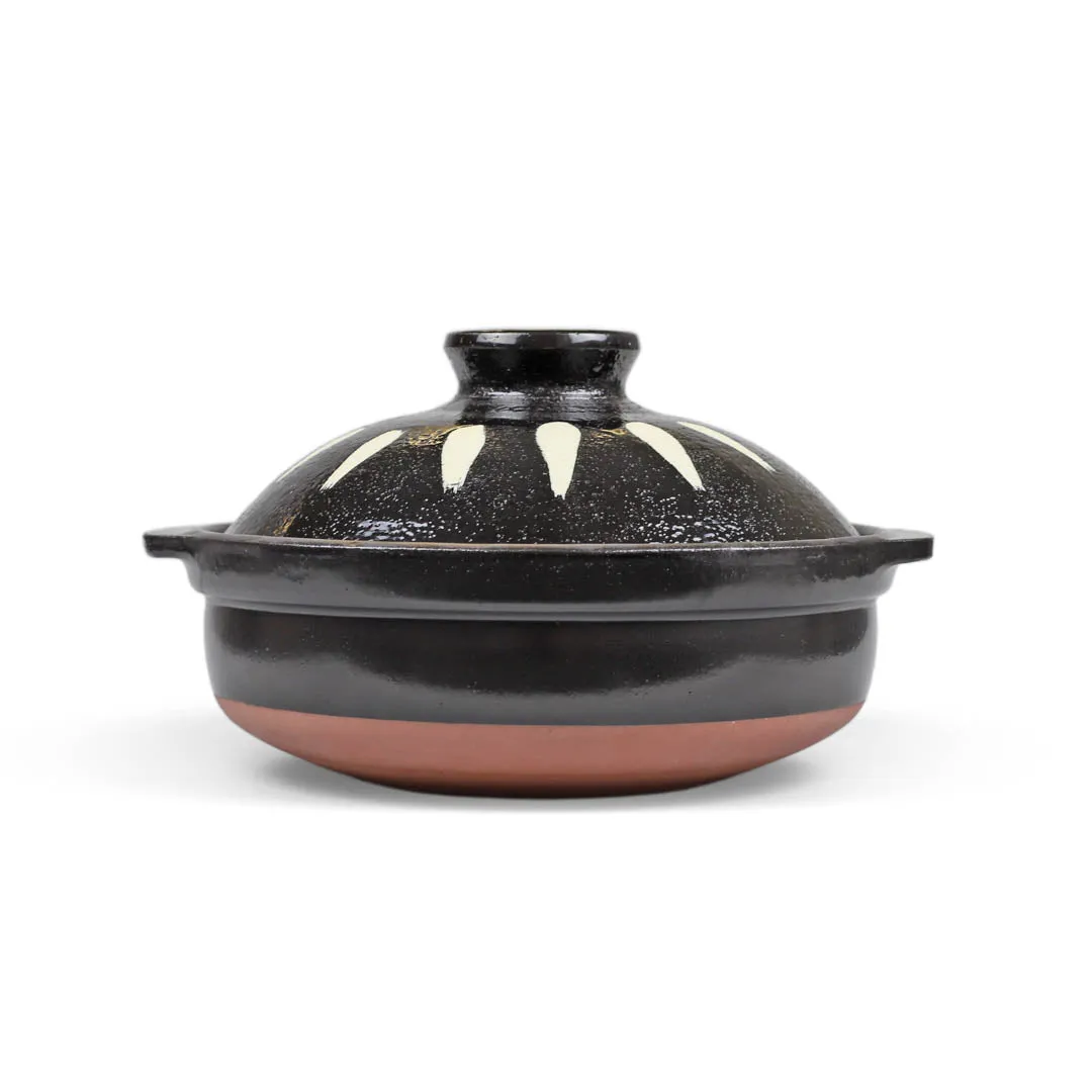 Black Tokusa Ceramic Coated Donabe Earthenware Pot 37 fl oz / 6.7" dia