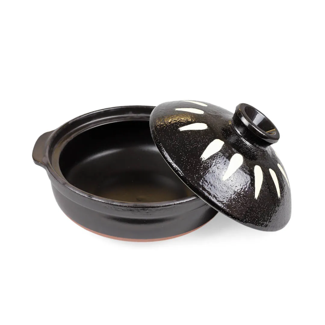 Black Tokusa Ceramic Coated Donabe Earthenware Pot 37 fl oz / 6.7" dia