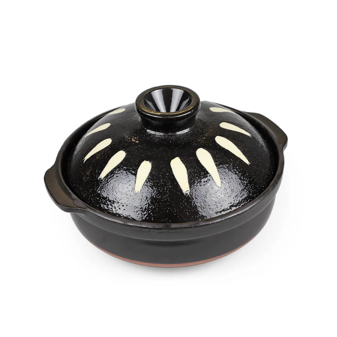 Black Tokusa Ceramic Coated Donabe Earthenware Pot 37 fl oz / 6.7" dia