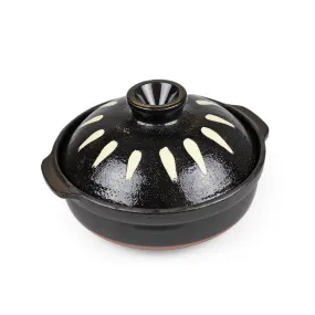 Black Tokusa Ceramic Coated Donabe Earthenware Pot 37 fl oz / 6.7" dia